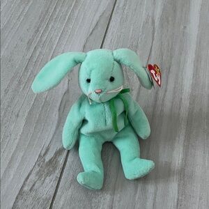 Ty Mint Green Bunny Beanie Baby with Green Ribbon RARE WITH ERRORS!